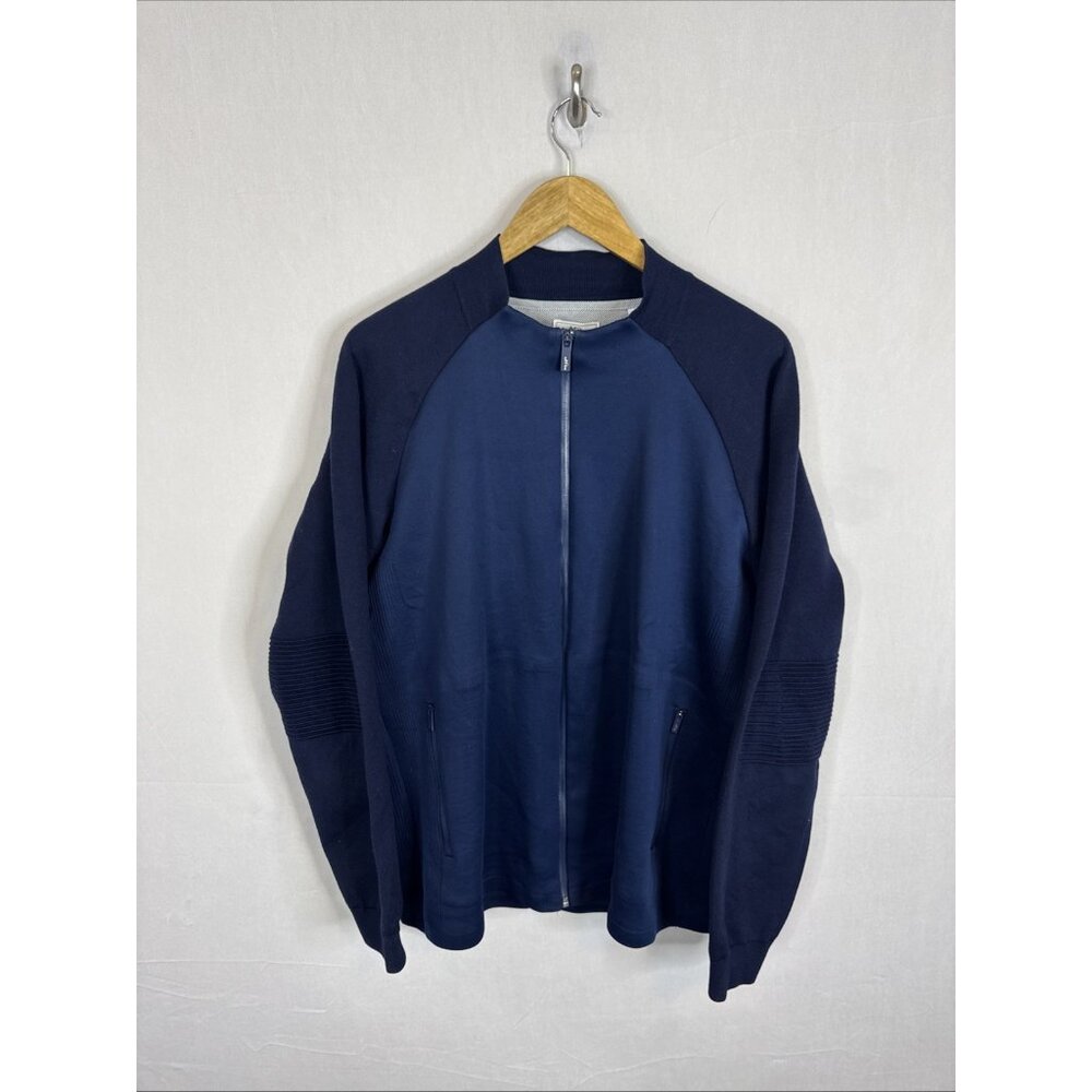 Adidas adiPure Zip Jacket Mens L Blue Wool Blend Golf Bomber Full Zip
